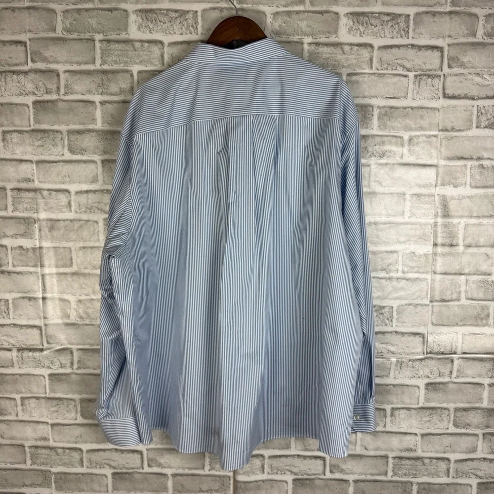 Duluth Trading Co Wrinklefighter Shirt Mens 3XL Light Blue Striped Relaxed Fit - Picture 4 of 7